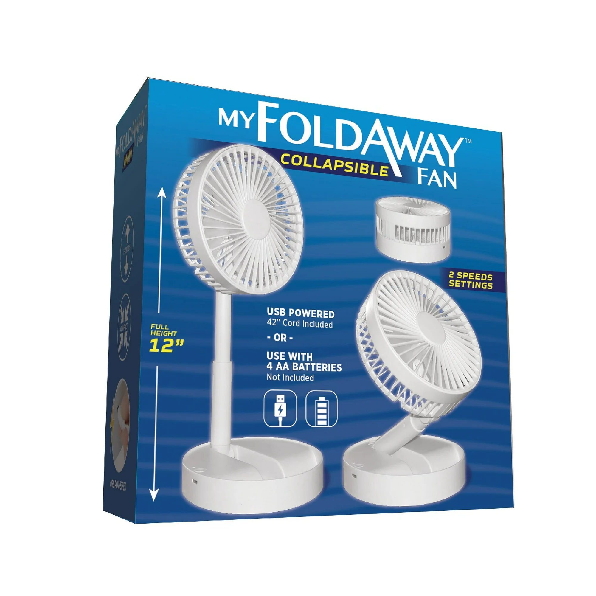 Bell + Howell My Foldaway Fan Rechargeable Fan Collapsible, Ultra Lightweight Portable Compact Extendable to 12" High with 2 Speed Modes As Seen On TV - Image 5